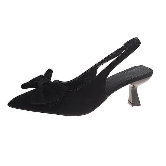 Womens Bow Slingback Kitten Heels Pointed Toe Dress Pumps Elastic Strap Closed Toe Low Heel Non-Slip Rubber Outsole Black,Size 5.5