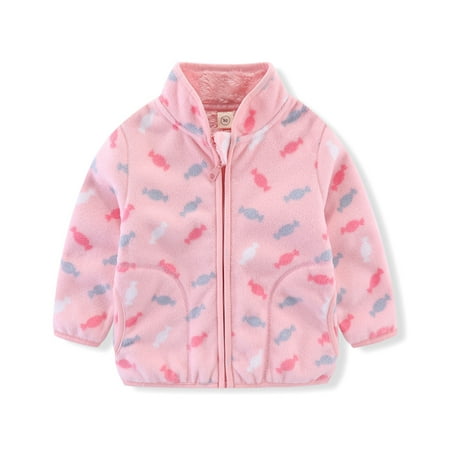 

EHTMSAK Infant Baby Boy Girl s Fall Winter Zip Up Jacket Toddler Child Fleece Pockets Cartoon Print Outerwear Long Sleeve Hooded Coat Pink 1Y-6Y 90