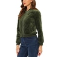 thumbnail image 4 of INSPIRE CHIC Women's Winter Zipper Velvet Surface Quilted Bomber Jacket with Pockets S Green, 4 of 6