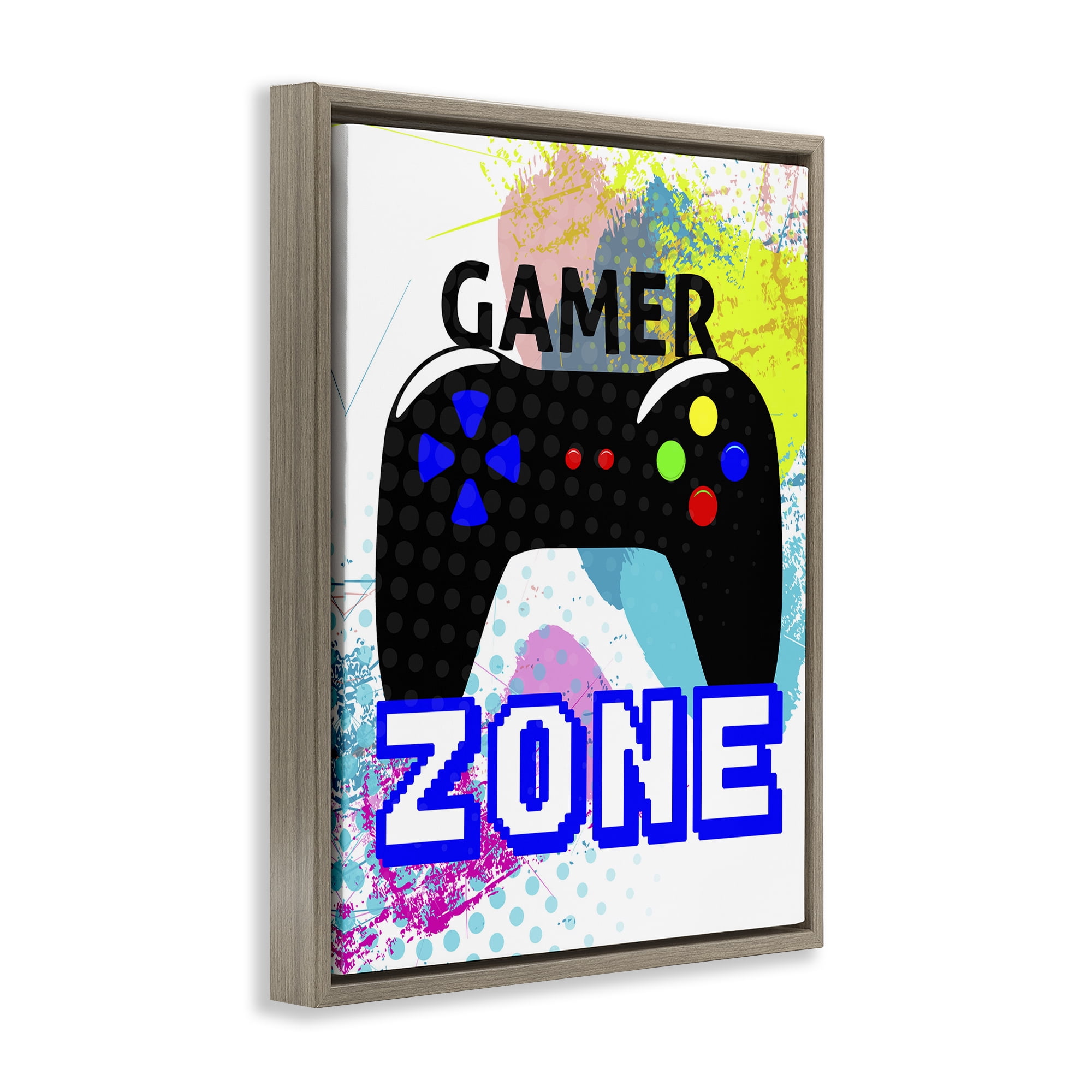 Stupell Industries Gamer Zone & Controller Typography Painting Brown Floater Framed Art Print Wall Art, 17 x 21