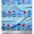 thumbnail image 1 of Soimoi Blue polyester Crepe Fabric Monster Cartoon Print Fabric by the Yard 52 Inch Wide, 1 of 3