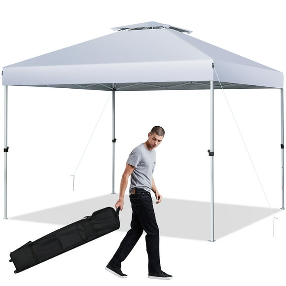 Costway 2-Tier 10' x 10' Pop-up Canopy Tent Instant Gazebo Adjustable Carry Bag withWheel