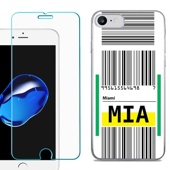 For Apple iPhone 7 / iPhone 8 Case, Slim-Fit TPU Phone Case, with Tempered Glass Screen Protector, by OneToughShield ® - Airport Tag / Miami