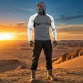 thumbnail image 5 of Men's UPF 50+ Sun Protection Compression Hooded Shirt, Slim Fit Long Sleeve Color Block Rash Guard with Integrated Face Mask for Fishing and Hiking, 5 of 6