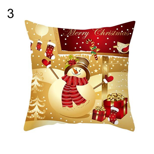 Funda de cojín suave con patrón de dibujos animados de Navidad, poliéster, piel de melocotón, práctica, agradable a la piel, funda de almohada para sofá de oficina