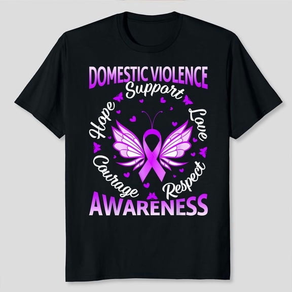 Domestic Violence Awareness Love Support Purple Butterflies Unisex T-Shirt, Sizes S-5XL, Gategoo
