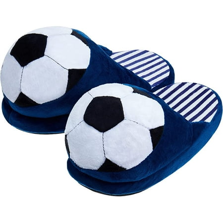 Football Indoor Slippers Warm Home Shoes Slippers Soccer Theme Bedroom Slippers Non Slip House Shoes Winter Plush Indoor Shoes for Kids Teenager, Size35-39
