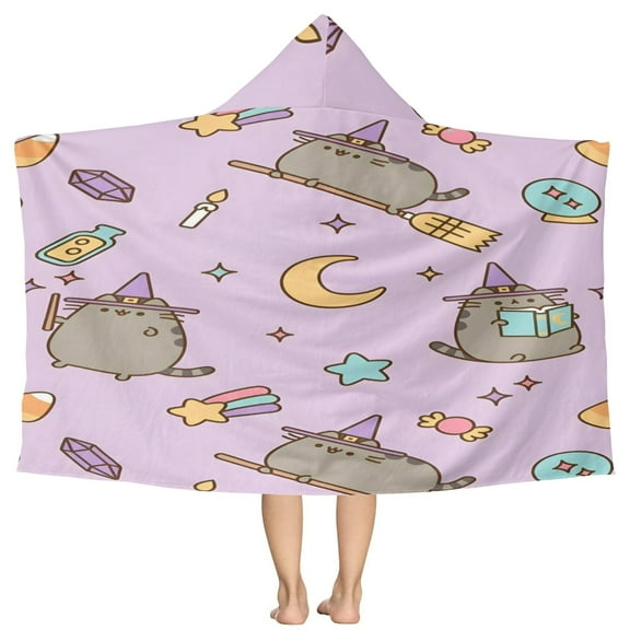 Pusheen Cat Pattern Beach Poncho - Microfiber - Towel - Kids Lightweight And Practical Essential For Beach Vacation