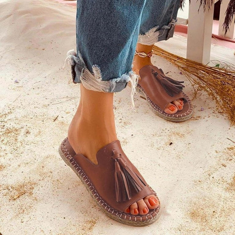 Slip on espadrilles peep toe flat sandals best sale