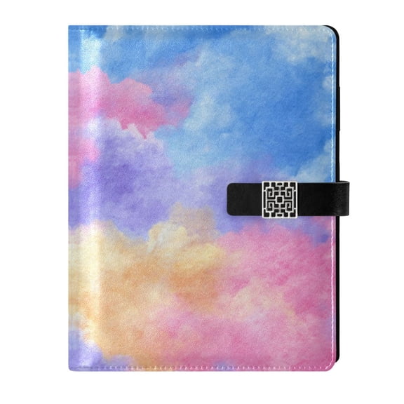 Leather Notebook with Pen Holder Writing Notepad Includes 100 Pages Lined Journal Tie-dye Clouds Pattern