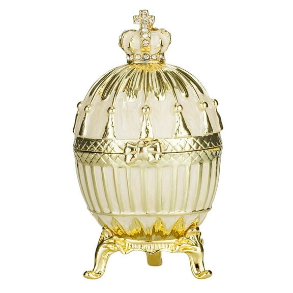 danila-souvenirs Faberge style Ribbed Egg Trinket Jewel Box with Imperial Crown 3.6” (9 см) cream