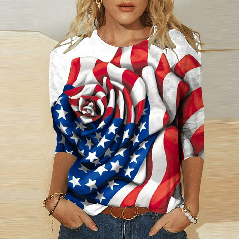 Restyled Fourth of July Flag Crop Top Shirt Size S Grunge 