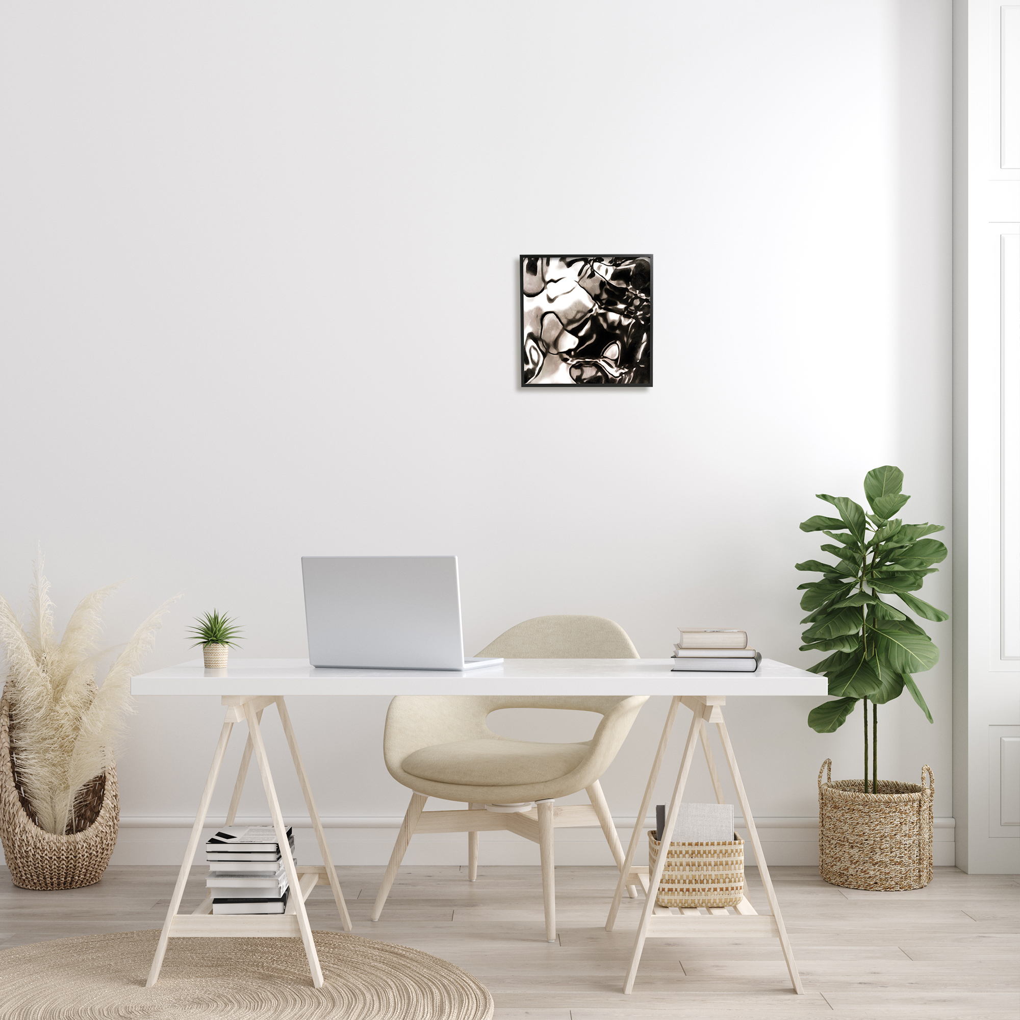 Stupell Industries Shimmering Glow Water Abstraction Monochromatic Grey Black, 12 x 12, Designed by Alonzo Saunders
