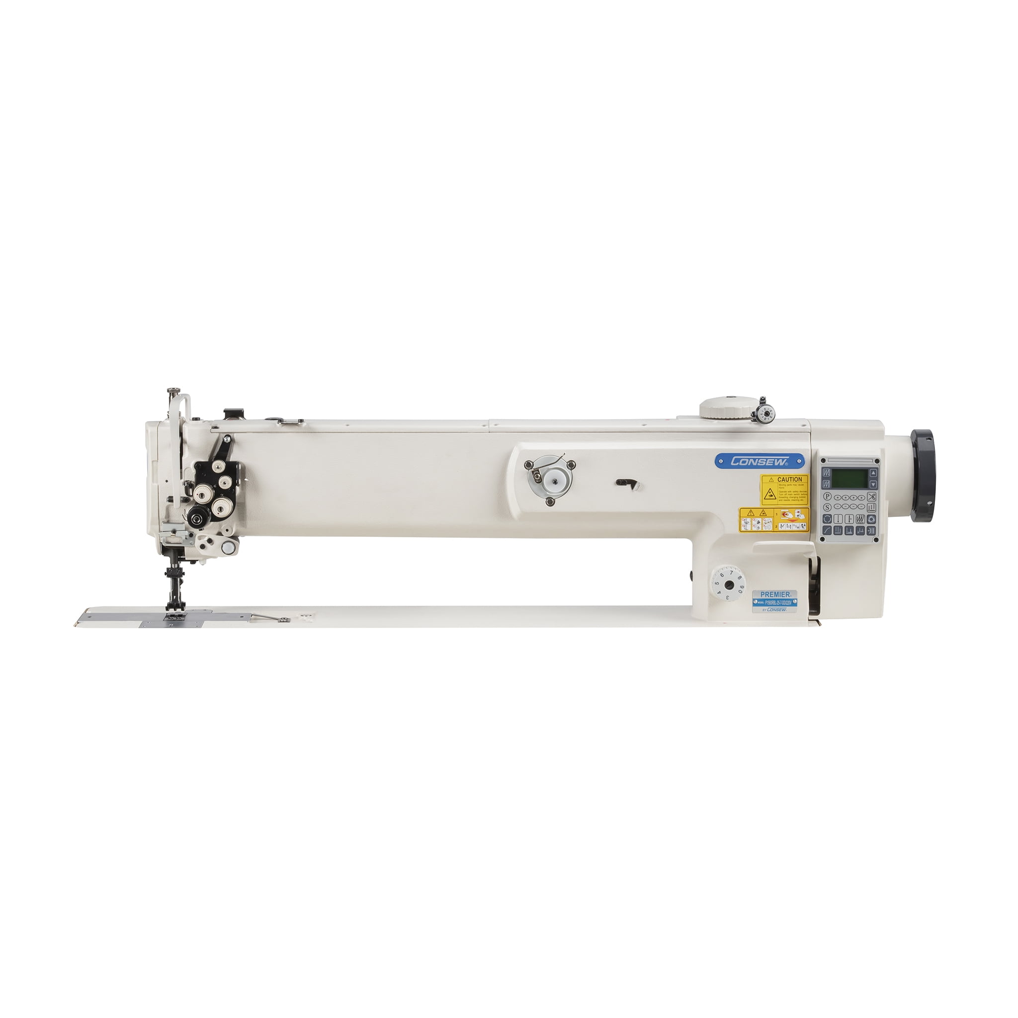 Consew P1510RB-14 Industrial Walking Foot Sewing Machine With Table Legs And Servo Motor Large Hook 14 Inch Arm Upholstery Leather Canvas Vinyl