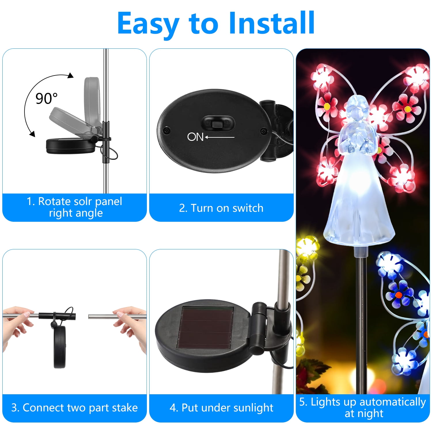 4 Pack Solar Angel Lights, LED Solar Garden Stake Lights, Multicolor Outdoor Solar Lights, Cemetery Decoration for Christmas Yard Sympathy Gifts