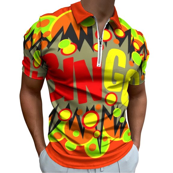 Sound Effect -BINGO! Men Zipper T-shirt Summer Casual Short Sleeve T-shirt Top