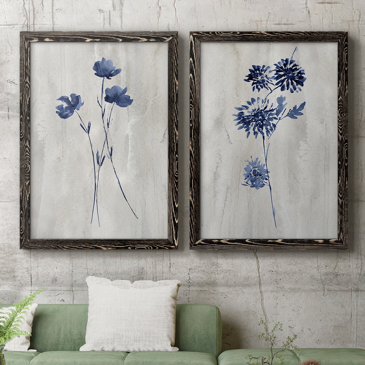 Indigo Botanical III - Premium Framed Canvas 2 Piece Set - Ready to Hang