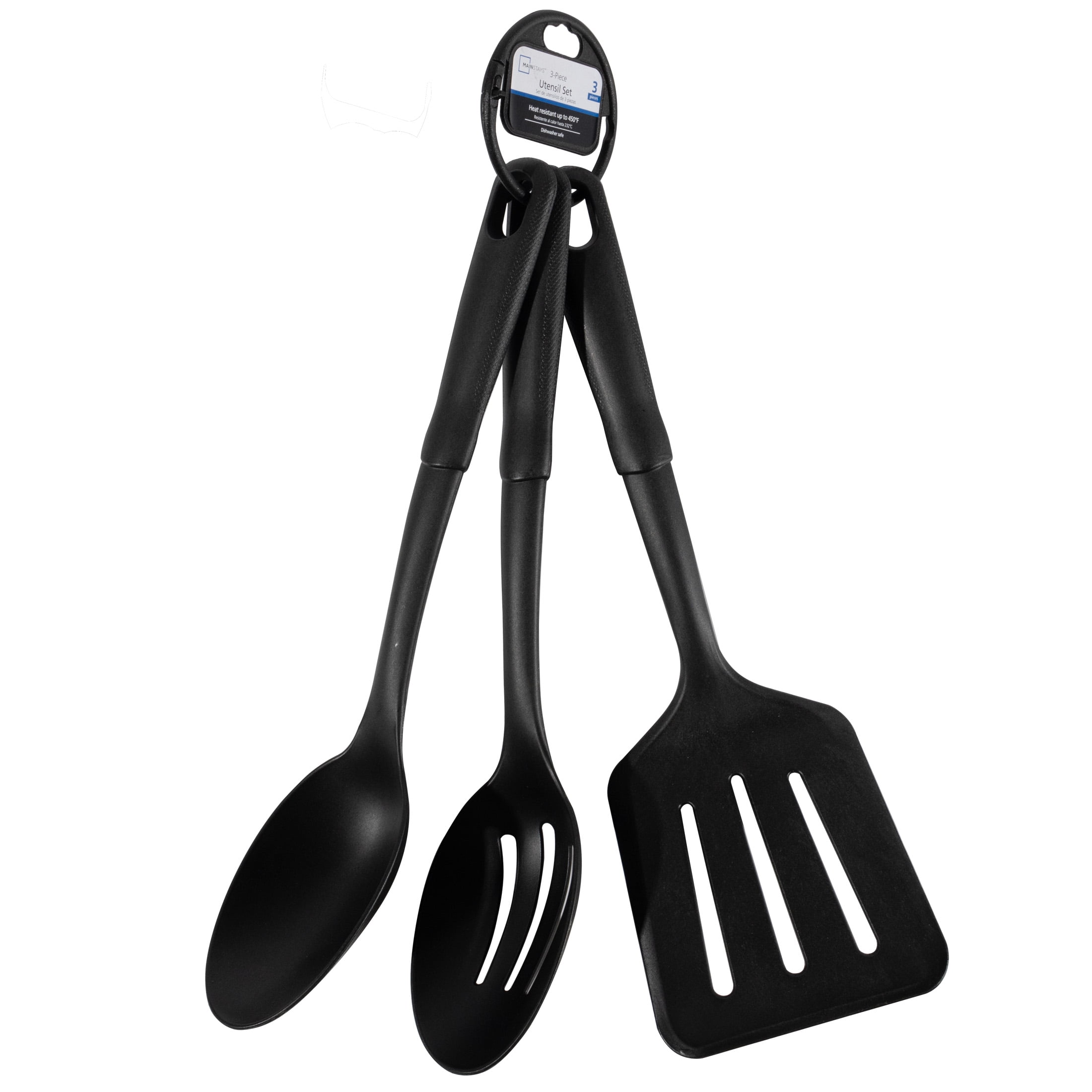 Mainstays Nylon Kitchen Utensil Set, 3 Piece, Black, Non-Stick Cookware Compatible
