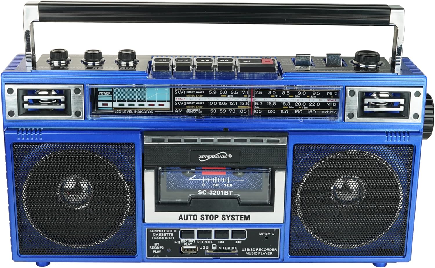 Supersonic SC-3201BT 4 Band Radio & Cassette Player Boombox, Bluetooth Speaker, AM/FM/SW Radio with MP3 Playback