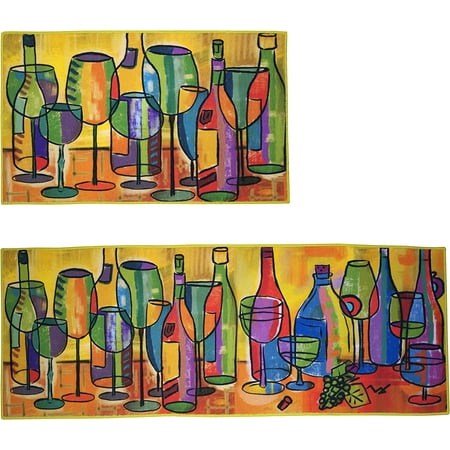 

Artistic and Colorful Kitchen Rugs Kitchen Mats for Floor Non Slip Kitchen Rugs and Mats Kitchen Mat Set Farmhouse Kitchen Rugs and Mats - Picasso Wine Art - 2 Pieces - 30 x17 + 47x17