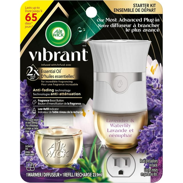 AIR WICK Huile Parfumée - Kit - 1+1 Pulse VibrantTM - Lavande et Nénuphar 23,9 ml
