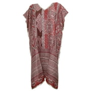 Mogul Women's Wool Blend Caftan Tunic Pashmina Lounger Floral Print Kaftan Dress XL