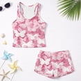 thumbnail image 5 of COEQINE Girls Swimsuit 2 Piece for 8-9 Years with Removable Padded Bra Tankini Bathing Suits for Tween Printed Modest Swimwear Crewneck Tank Top and Shorts, Pink Butterfly, 5 of 8