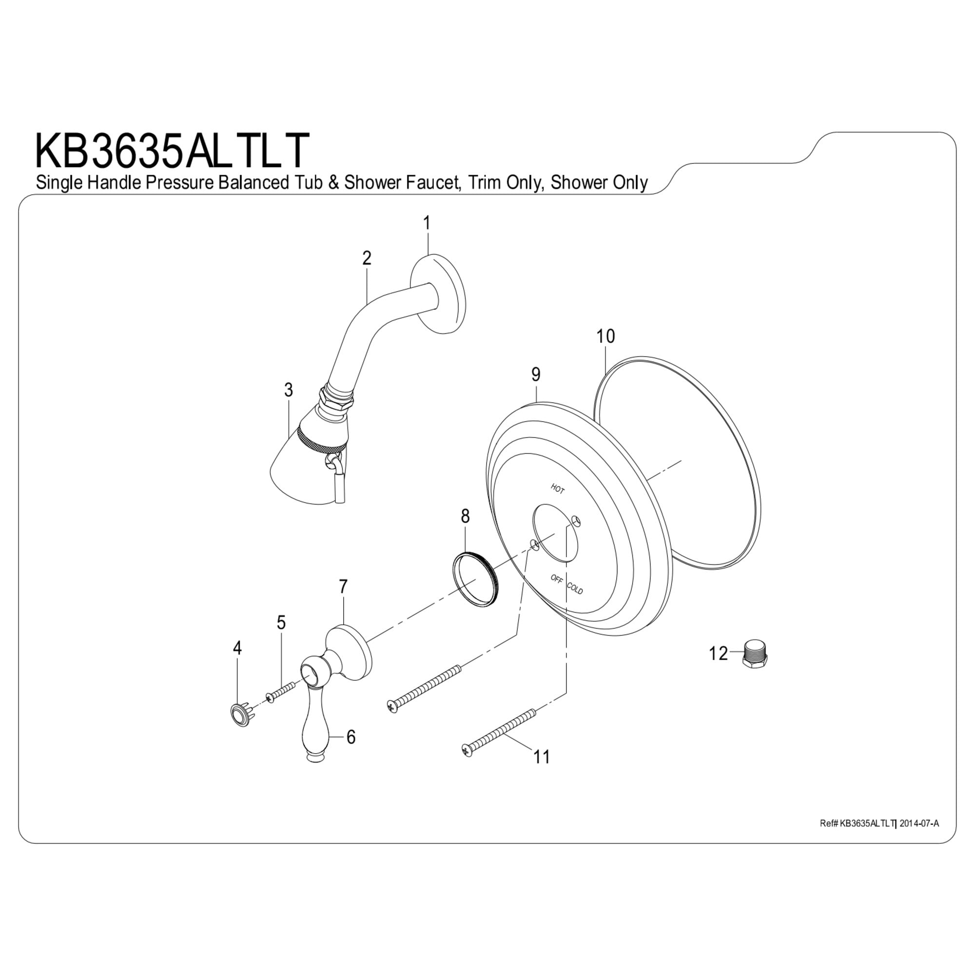 Kingston Brass KB3635ALTLT Single-Handle Pressure Balanced Shower Faucet, Trim Only, Oil Rubbed Bronze