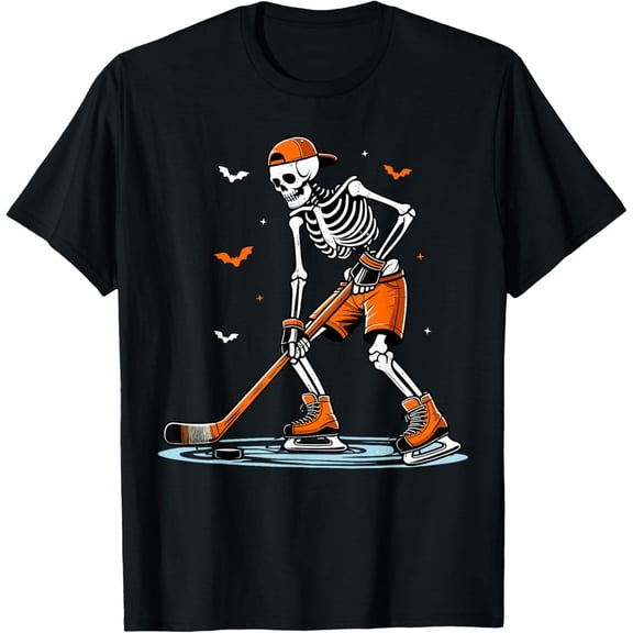 Skeleton Ice Hockey Play Halloween Boys Funny Vintage Gifts Men Woman T-shirt