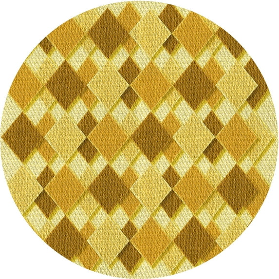 Ahgly Company Indoor Round Patterned Bold Yellow Area Rugs, 4' Round