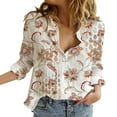 thumbnail image 2 of Beige Women Shirts, Flower Print Button Down Long Sleeve Shirt For Women Casual Floral V Neck Graphic Blouses Tops,Women Shirts XL, 2 of 4