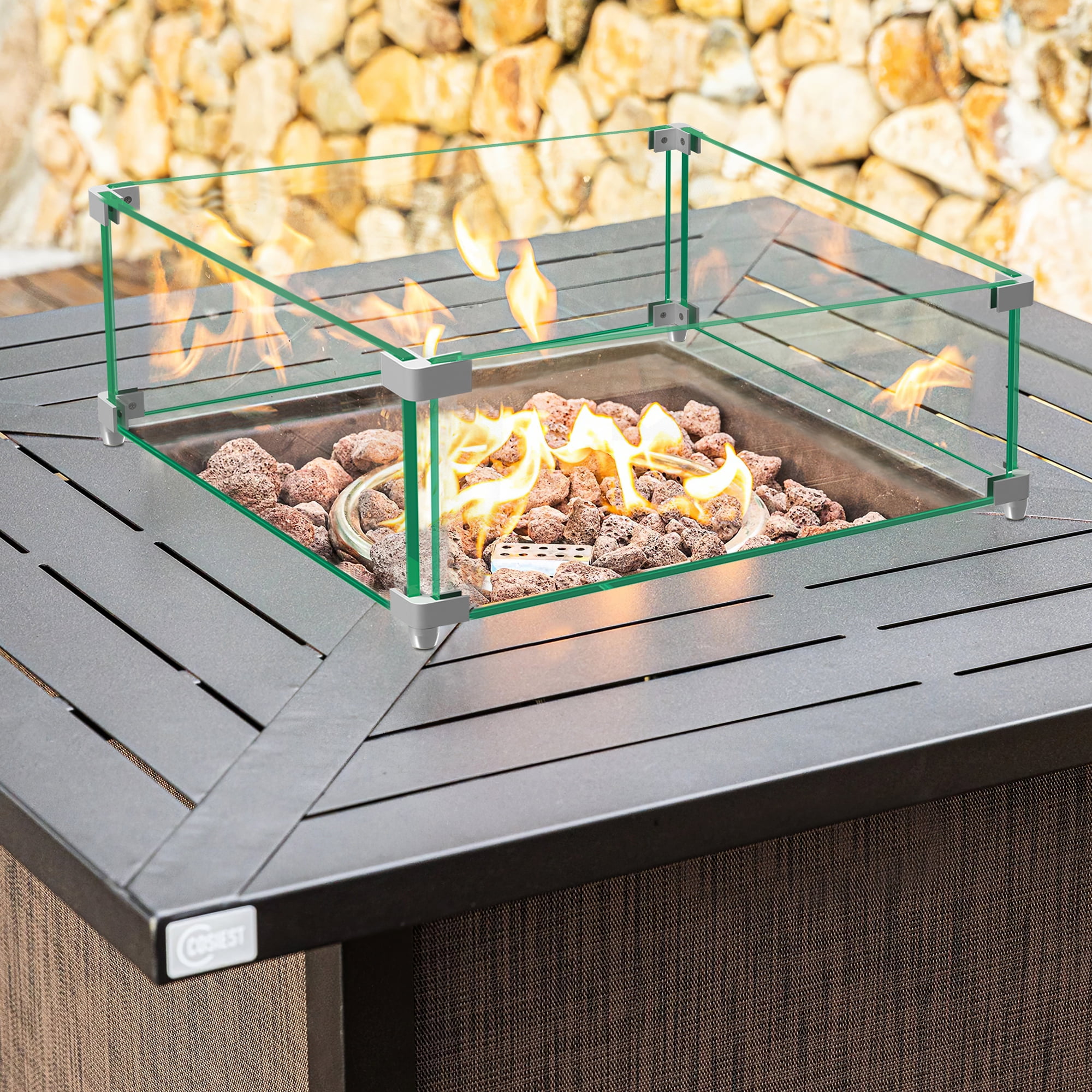 PexFix Fire Pit Wind Guard, 18x18x6 in Glass Flame Guard, Oblong Glass