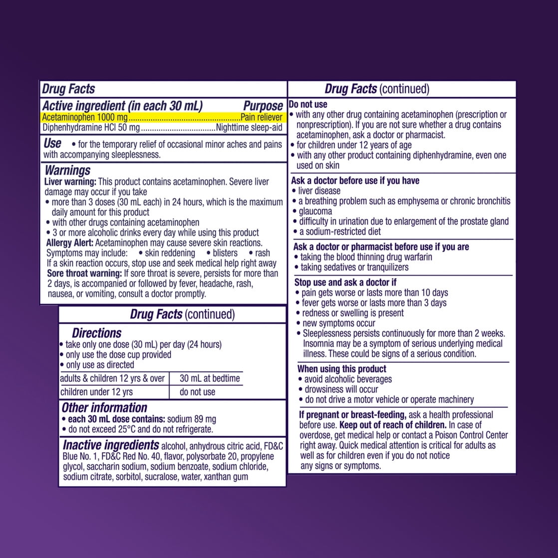 Vicks PainQuil Pain Relief Acetaminophen 1000mg Max Strength Adult Pain Reliever Liquid 12oz, Backache Headache Relief, 1 Nighttime Pain Reliever + Sleep Aid