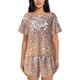 thumbnail image 1 of Fotbe Leopard Brown Conjunto de Pijama Estampado para Mujer, 2 Piezas, Ropa de Dormir con Camiseta de Manga Corta y Shorts Suaves-Small, 1 of 6