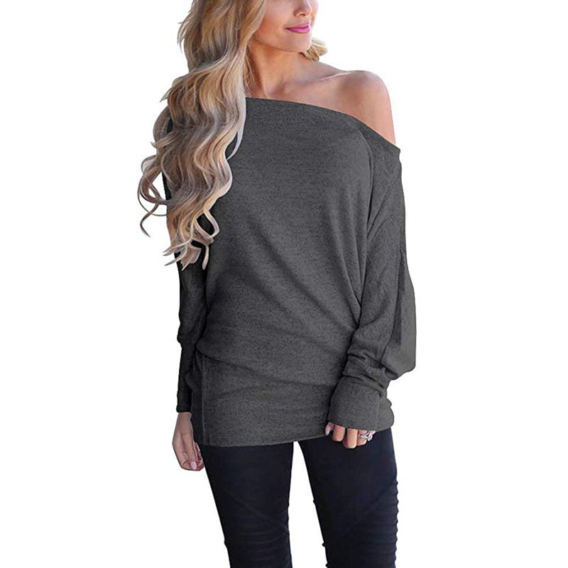 BLENCOT Womens Off Shoulder Long Sleeve Loose Oversized Knit Jumper Pullover Sweaters 