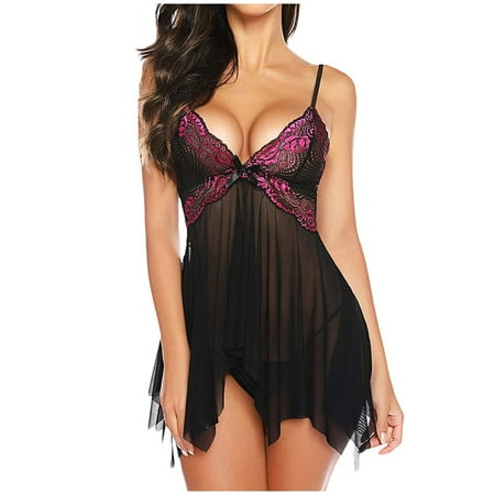 Midwennn Women Lingerie Floral Lace Lingerie V Neck Sleepwear Strap Chemise Long Lace Robes for Women Lingerie