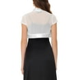 thumbnail image 3 of MODA NOVA Juniors Satin Shrug Bolero Cap Sleeve Business Mesh Crop Cardigan White XS, 3 of 6