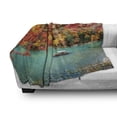 thumbnail image 2 of Landscape Soft Flannel Fleece Throw Blanket, Photo of Trees and Forest Boatman Pulling the Boat in Kyoto Japan, Cozy Plush for Indoor and Outdoor Use, 50" x 60", Dark Seafoam Vermilion, by Ambesonne, 2 of 5