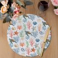 thumbnail image 3 of Summer Ocean Round 15 Inch Placemats Set of 6, Watercolor Ocean Marine Turtle Coral Starfish Blue HeatResistant Non Slip Place Mats for Dining Table, Wipeable Kitchen Table Mats for Housewarming, 3 of 9