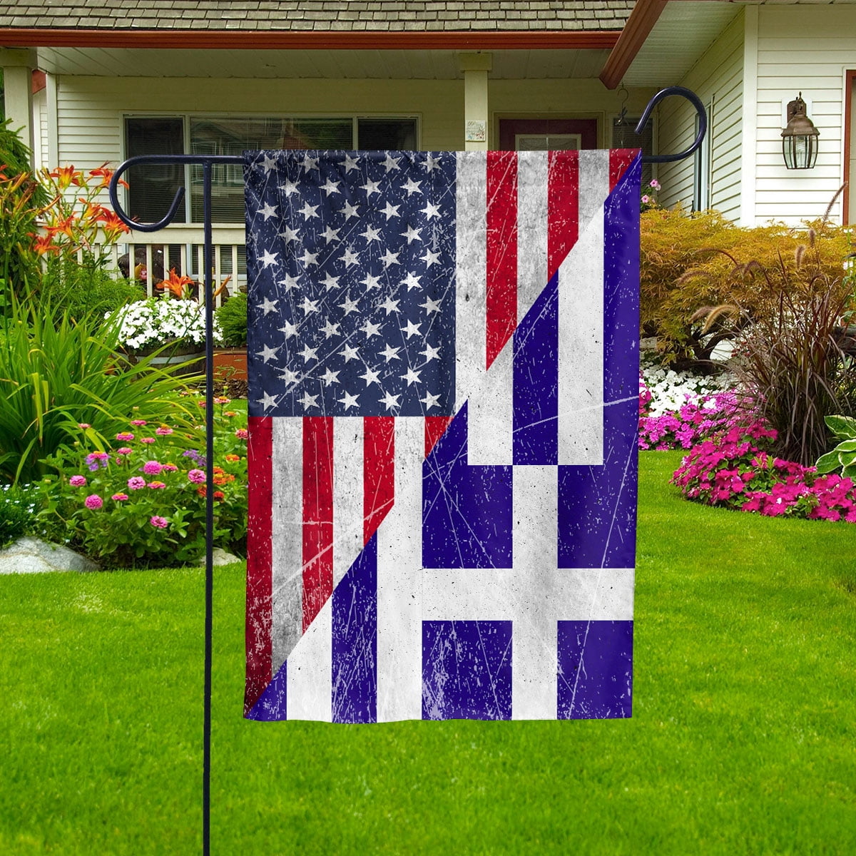 American Flag USA Greece Half American Friendship Greek Patriotic Garden Flag (29.5x39.5) Double Sided-USA Flags Premium Polyester-Decorative Indoor Outdoor Flag