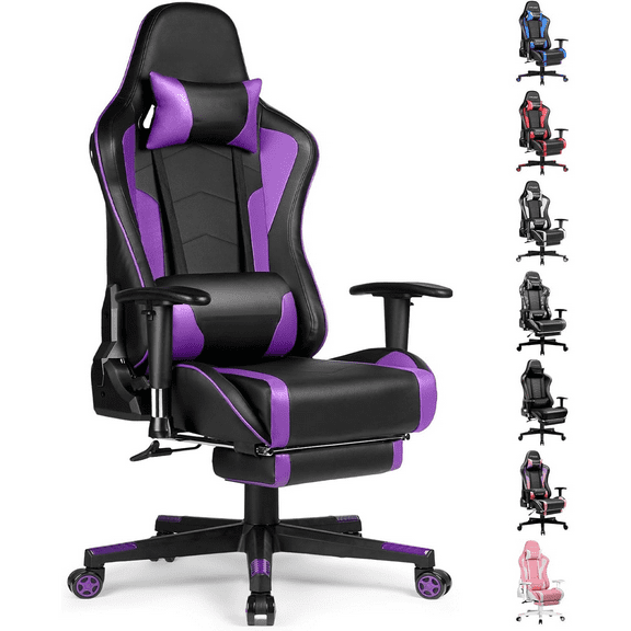 Gaming Chair with Speaker and Footrest Office Computer Chairs Music Video Gamer Chair Heavy Duty Ergonomic Computer Office Desk Chair Purple