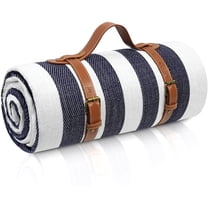 YUXNET 80”x 80” Picnic Blanket Extra Large, Waterproof and Foldable Beach Blanket, 3-Layer Outdoor Blanket for 6 to 8 Adults, for Camping, Park, Beach, Grass, Indoors… Blue & White 80\