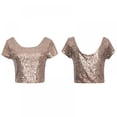 thumbnail image 3 of PENGXAING Women‘s Sequined O Neck Short Sleeve Backless Crop Top, 3 of 6