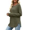 thumbnail image 4 of Ltctricy T Shirts for Women Soft Comfy Long Sleeve Crew Neck Curved Hem Fashion Tunic Tops Casual Loose Tee Blouses(Green,Medium), 4 of 6
