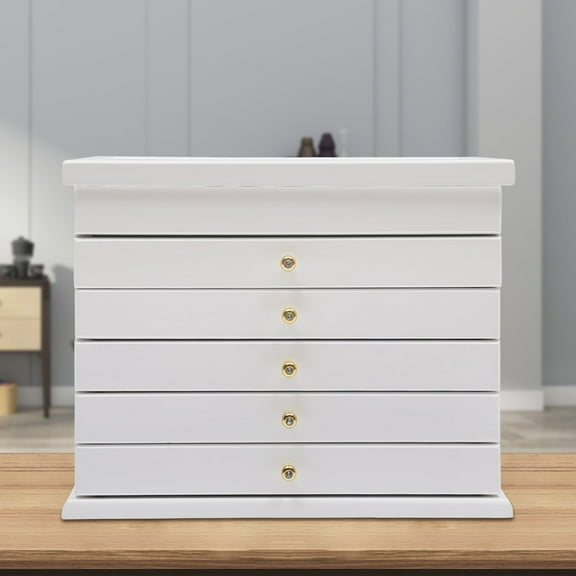 Peakora 6-Layer Rustic Wooden Jewelry Box White Large-Capacity Ring Necklace Storage Vintage Earrings Organizer Storage Box