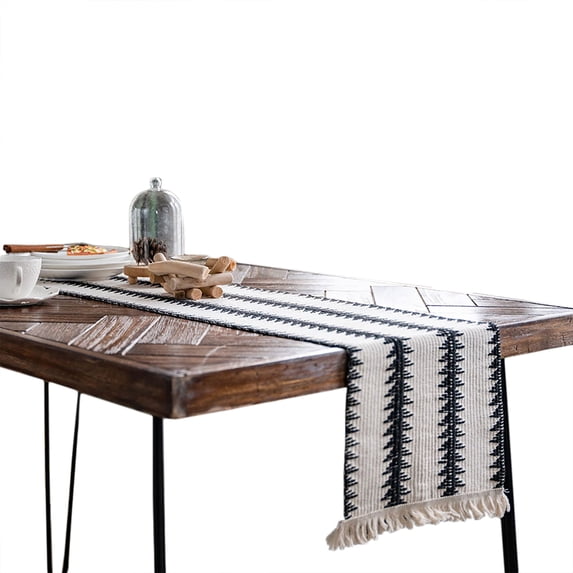 Furvclv Boho Table Runner with Tassels Hand Woven Cotton Rustic Farmhouse Table Runner for Kitchen Dining Table
