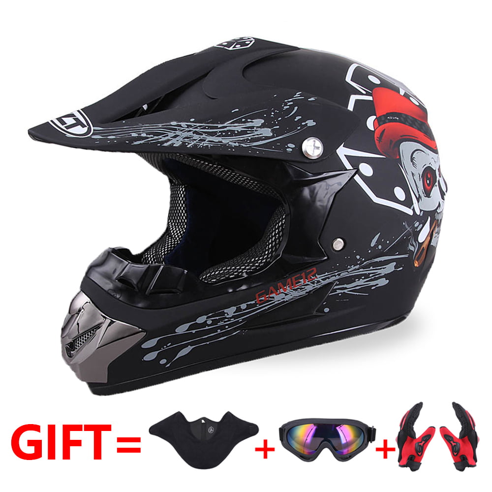 Motorcycle Motorbike Helmets Quad Off Road ATV Downhill BMX Dirt Bike Trials Sports Enduro Race Full Face MTB Helmet with Removable Ear Pads Adult Motocross Helmet and Goggles Black Red