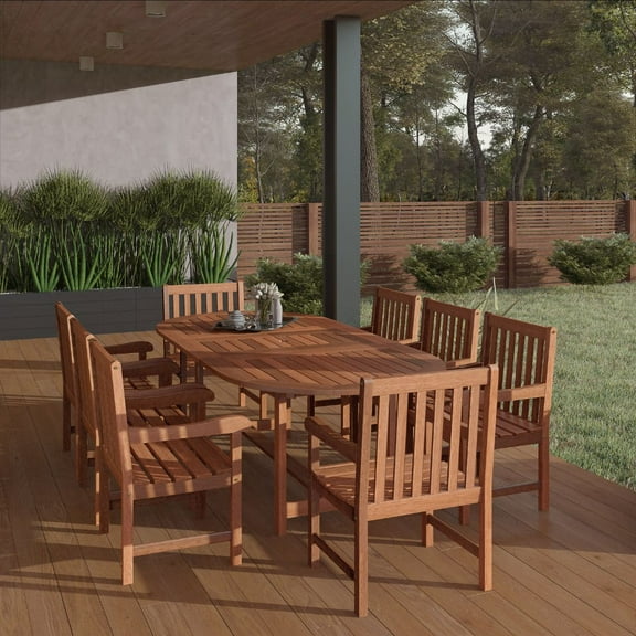 Amazonia Milano 9-Piece Oval Extendable Patio Dining Set, Eucalyptus Wood, Ideal for Outdoors and Indoors