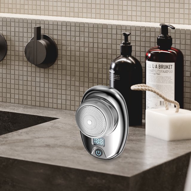 Mini afeitadora eléctrica para barba, afeitadora facial con pantalla digital para exteriores (C)