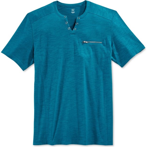 INC Mens Dean Split-Neck Embellecido playera, azul, grande I-N-C Camiseta adornada